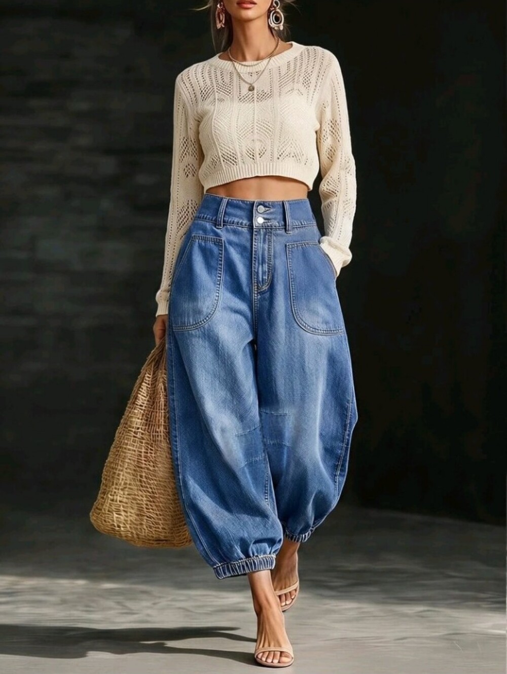 High Waist Slant Pocket Jogger Jeans